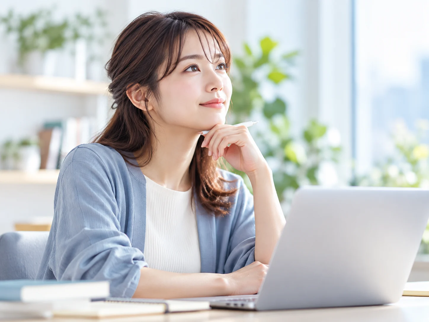 長文タイピングの難しさを考えながらパソコンに向かう女性
