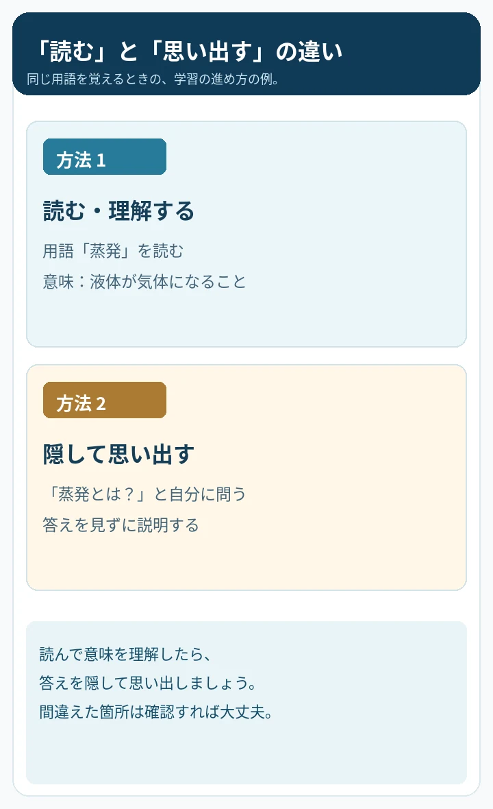 読むことと思い出すことの比較図。詳しい内容は図の説明にあります。